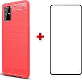 Silicone gel rood hoesje Samsung Galaxy A71 met full cover glas screenprotector