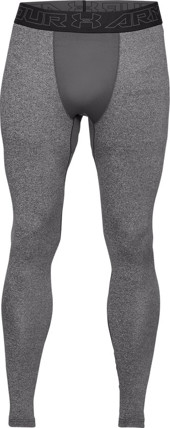 Donkergrijze Under Armour legging voor heren met grijs paneel op het kruis en zwarte band.