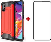 Samsung Galaxy A71 silicone TPU hybride rood hoesje + full cover glas screenprotector