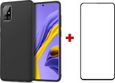 Silicone TPU gel zwart hoesje Telefoonhoesje geschikt voor Samsung Galaxy A51 met (full cover) glas screenprotector