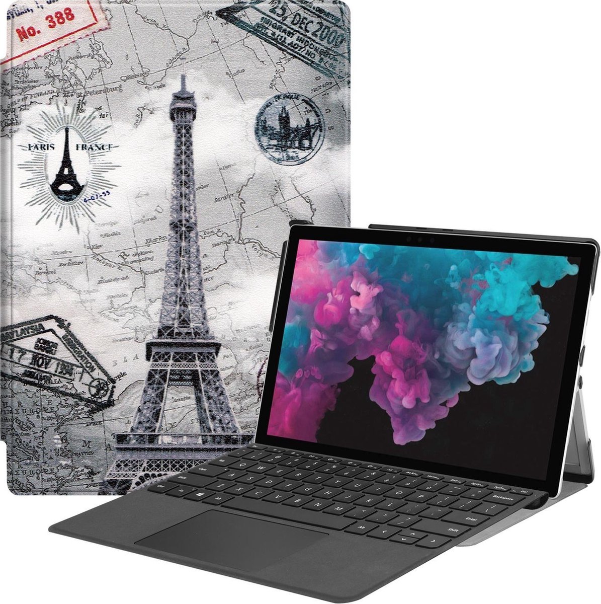 Tablet Hoes geschikt voor Microsoft Surface Pro 7 - Tri-Fold Book Case - Eiffeltoren