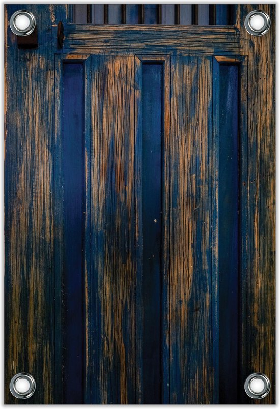 Tuinposter –Blauwe Houten Deur– 100x150cm Foto op Tuinposter (wanddecoratie voor buiten en binnen)