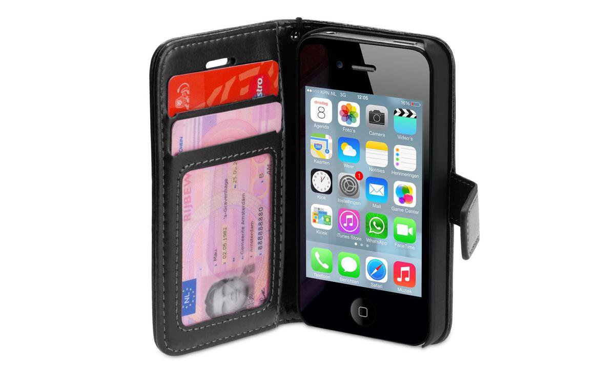 Luxe Lederen Hoesje met pashouder  voor iPhone 6/6S - Zwart