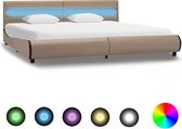 Bedframe Bruin 180x200 cm Kunstleer met LED (Incl LW Led klok) - Bed frame met lattenbodem - Tweepersoonsbed Eenpersoonsbed