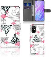 Flipcase Geschikt voor Samsung Galaxy S20+ Telefoonhoesje met Pasjes Flamingo Triangle
