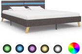 Bedframe Grijs 160x200 cm Stof met LED (Incl LW Led klok) - Bed frame met lattenbodem - Tweepersoonsbed Eenpersoonsbed