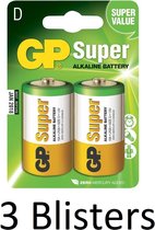 6 Stuks (3 Blisters a 2 st) GP Super Alkaline D Cell Batterijen