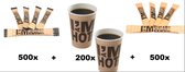 1000x Koffie Melksticks en Suikersticks I am + 200x Koffiebeker I am Hot 180cc - suiker sticks melk sticks koffiemelk koffie festival