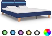 Bedframe Blauw 180x200 cm Stof met LED (Incl LW Led klok) - Bed frame met lattenbodem - Tweepersoonsbed Eenpersoonsbed