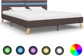 Bedframe Bruin Taupe 180x200 cm Stof met LED (Incl LW Led klok) - Bed frame met lattenbodem - Tweepersoonsbed Eenpersoonsbed