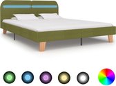 Bedframe Groen 180x200 cm Stof met LED (Incl LW Led klok) - Bed frame met lattenbodem - Tweepersoonsbed Eenpersoonsbed