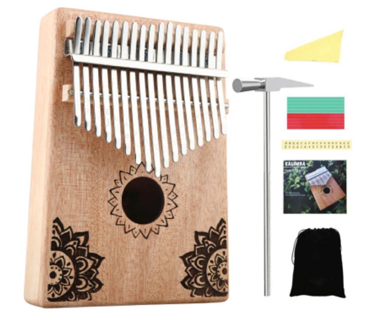 Kalimba Set Duimpiano 17 Tonen Muziekinstrument + Gratis Accessoires, Handleiding & Songbook
