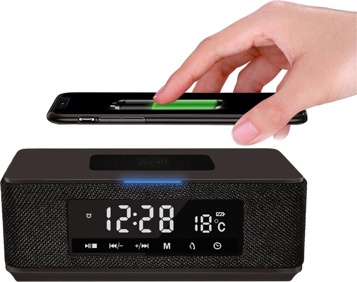 Platinet Stereo Wekkerradio met wireless charging en Bluetooth 2x5W zwart