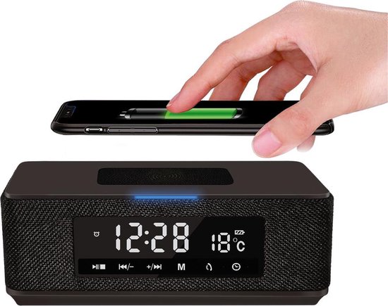 Platinet PMGQ15B - Draagbare Stereo Bluetooth Speaker met wekker en belfunctie - FM-Radio - Bluetooth 5.0 - USB - SD - Thermometer - Zwart