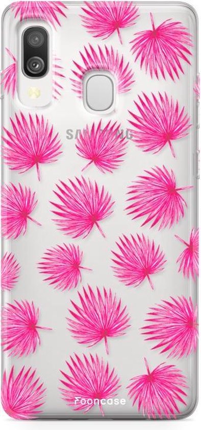 Fooncase Hoesje Geschikt voor Samsung Galaxy A40 - Shockproof Case - Back Cover / Soft Case - Pink leaves / Roze bladeren