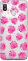 Fooncase Hoesje Geschikt voor Samsung Galaxy A40 - Shockproof Case - Back Cover / Soft Case - Pink leaves / Roze bladeren