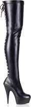 EU 36 = US 6 | DELIGHT-3063 | 6 Heel, 1 3/4 PF Back Lace Thigh Boot, Side Zip