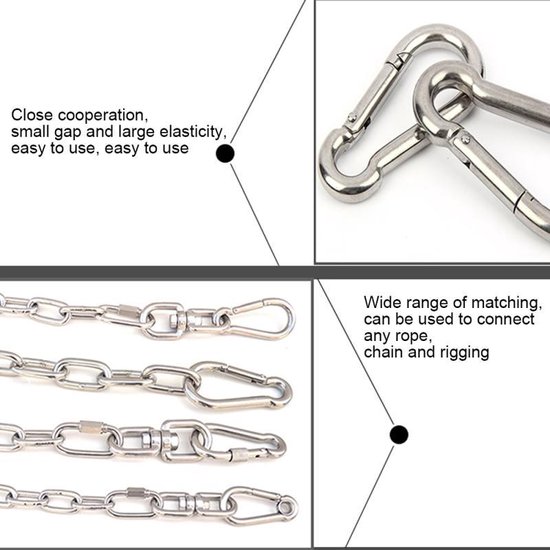 Lot De 8 Mousquetons En Acier Inoxydable 304 - M8, Longueur 80 Mm, Charge 250 Kg - À Ressort Automatique - Pour Sac à Dos, Camping, Randonnée, Bricolage