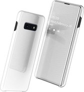 Clear View Cover + Full Cover Tempered Glass Screenprotector voor Galaxy S10e _ Wit
