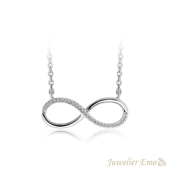Juwelier Emo - Infinity Model Ketting met Zirkonia stenen - Zilveren Ketting met hanger - 45 CM