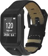 Lederen Sportband Geschikt Voor Tomtom Adventurer / Golfer 2 / Spark / Runner 2/3 - Armband Polsband Strap - Zwart