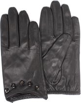Zwarte dames handschoenen - Leren handschoenen - Halve handschoenen -Handschoenen met bloemetjes - Handschoenen met steentjes