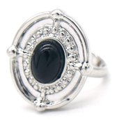 Ring met Zwarte Steen - Metaal - One Size - Zilverkleurig