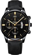 WiseGoods WS1241 - Luxe Quartz Horloge Heren - Zakelijk Herenhorloge - Watch - Lederen Band - RVS - Zwart