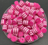 30x Acryl Kralen Roze / Wit Langwerpig - 9 mm
