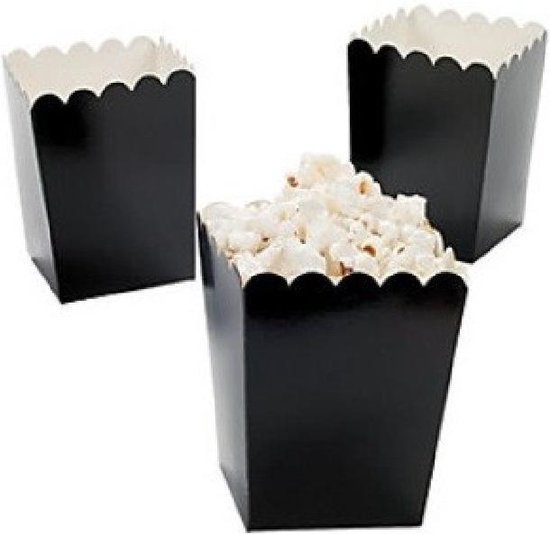 Foto: Popcorn bakjes zwart 12 stuks stevig karton klein formaat 8 cm breed 10 cm hoog