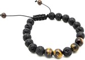 Armband heren – kralen - rond – enkel snoer – zwart – lavasteen - bruin natuursteen – Sorprese - in grootte verstelbaar - model H - Cadeau