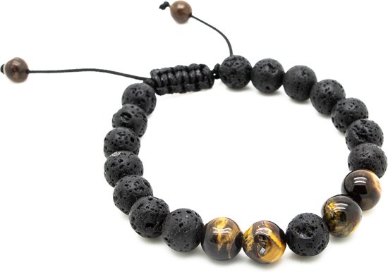 Bracelet homme - perles - rond - cordon simple - noir - pierre de lave -  pierre... | bol.com