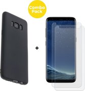 Samsung Galaxy S8 Telefoonhoesje met 2 x Screenprotector | Zwart Soft Touch Siliconen Smartphone Case | Gehard Glas
