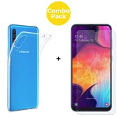 Samsung Galaxy A40 Telefoonhoesje met Screenprotector | Transparent Siliconen Tpu Smartphone Case | Gehard Beschermglas