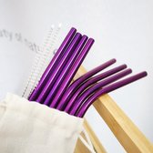 Rietjes | Herbruikbaar | Duurzaam | Stainless steel | Paars | 10-delig| Met reinigingsborsteltje