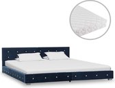 Bed met Matras Blauw 160x200 cm Velvet Fluweel (Incl LW Led klok) - Bed frame met lattenbodem - Tweepersoonsbed Eenpersoonsbed