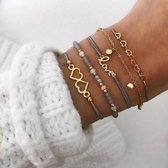 Mooie bohemian armbanden dubbel hart love - 5 delig
