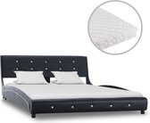Bed met Matras Zwart 140x200 cm Kunstleer  (Incl LW Led klok) - Bed frame met lattenbodem - Tweepersoonsbed Eenpersoonsbed