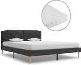 Bed met Matras Zwart 160x200 cm Stof (Incl LW Led klok) - Bed frame met lattenbodem - Tweepersoonsbed Eenpersoonsbed