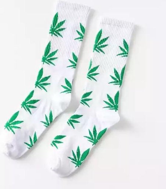 Wietsokken - Cannabissokken - Wiet - Cannabis - wit-groen - Unisex sokken - Maat 36-45