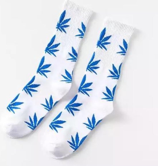 Wietsokken - Cannabissokken - Wiet - Cannabis - wit-blauw - Unisex sokken - Maat 36-45