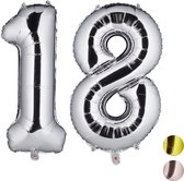Relaxdays folieballon cijfer 18 - luchtballon - folie ballon - voor lucht & helium - groot - zilver