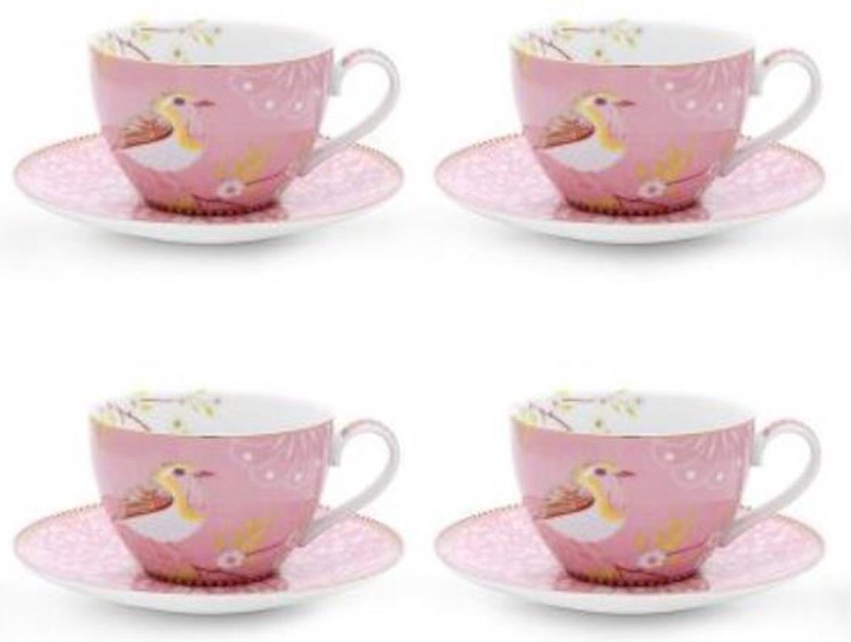 Pip set cappuccino tassen met onderbordje early bird roze | bol.com