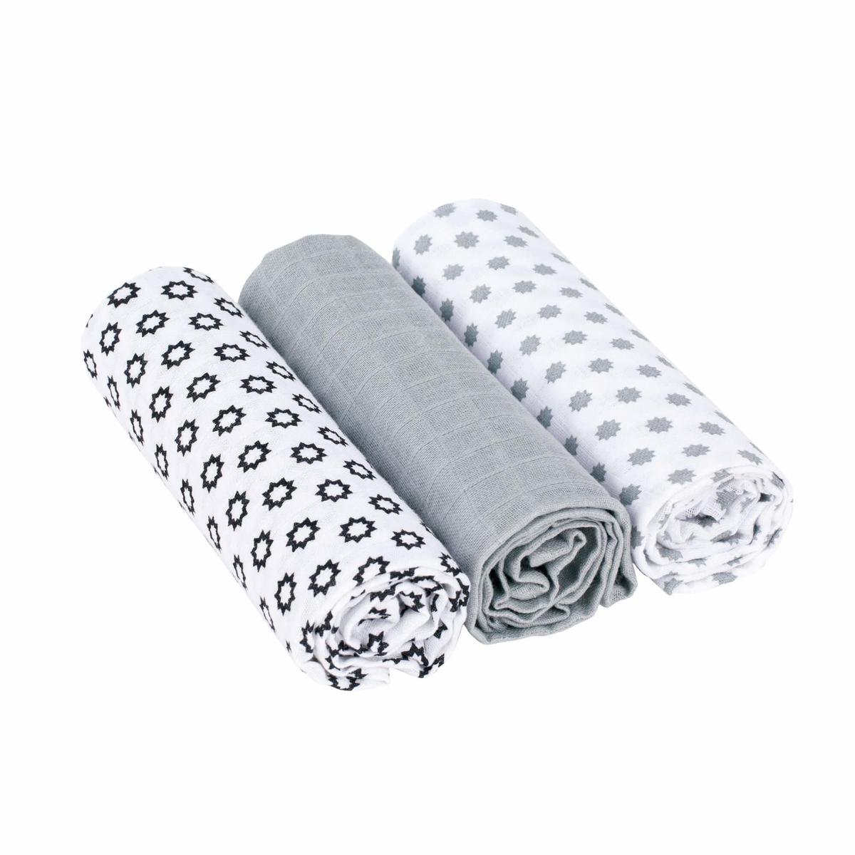Goedkoopste Lässig Hydrofiele luier swaddle doek Stars wit 3 stuks 85x85 cm