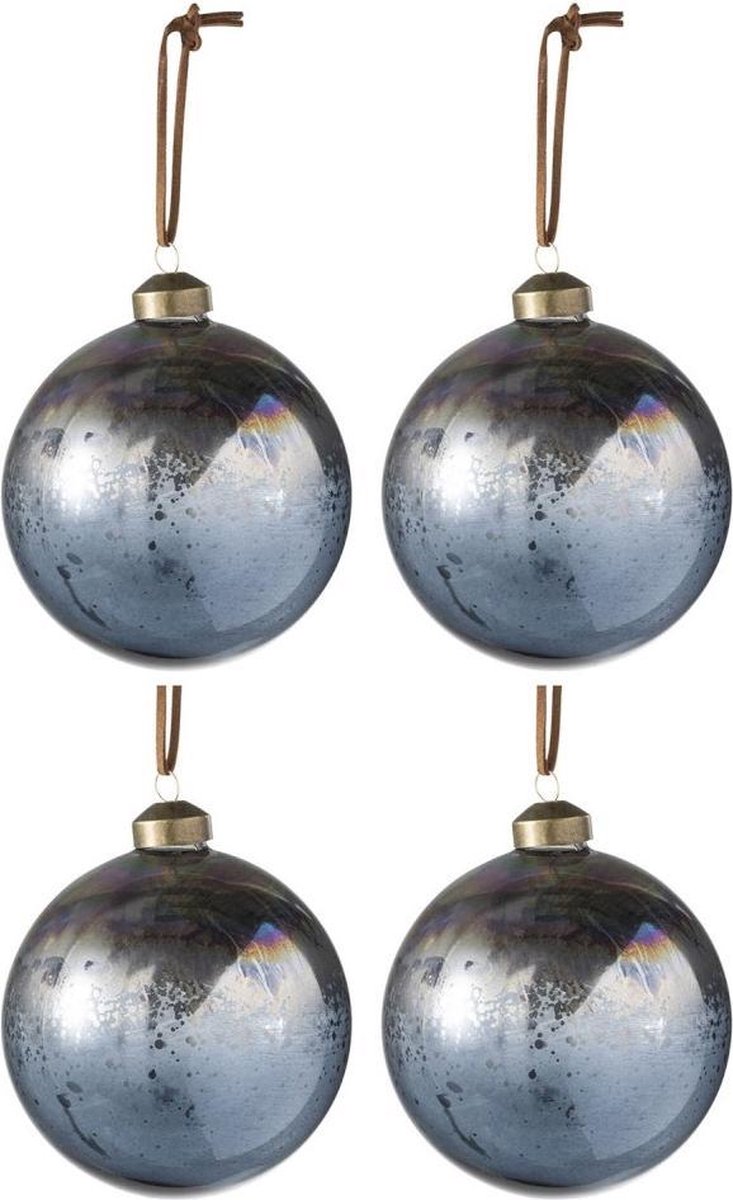 J-Line Kerstballen glas blauw-bruin 10cm