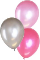 Ballonnen 14 inch per 6 metallic 2 x pink, 2 x licht roze , 2 x zilver