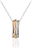 Gisser Jewels - Hanger excl. Collier - Fantasie met 3x Zirkonia - 17.5mm x 7mm - Tri-color Verguld Zilver 925