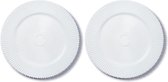 2x Ronde witte kaarsenplateaus/kaarsenborden met structuur 33 cm - onderbord / kaarsenbord / onderzet bord voor kaarsen