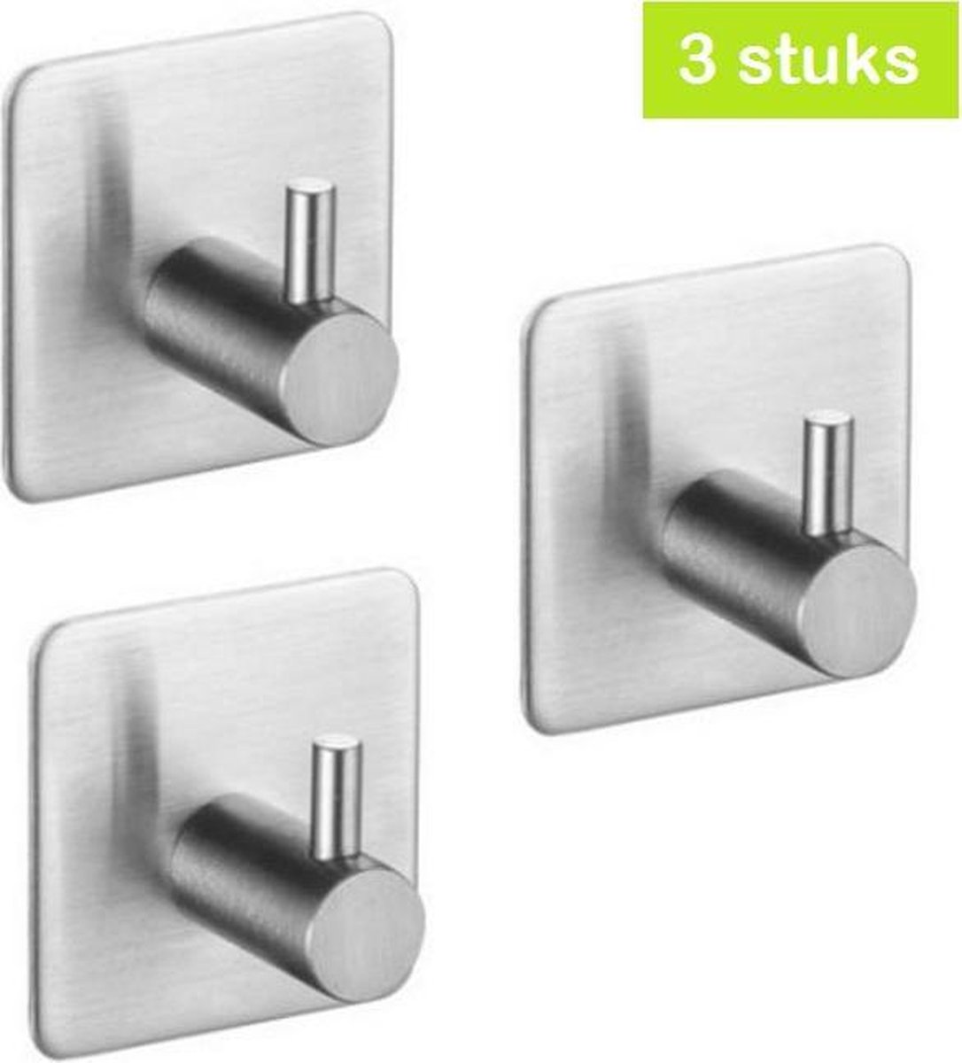 Handdoekhaakjes Zelfklevend - Zilver RVS - Haakjes badkamer & keuken - 3 stuks