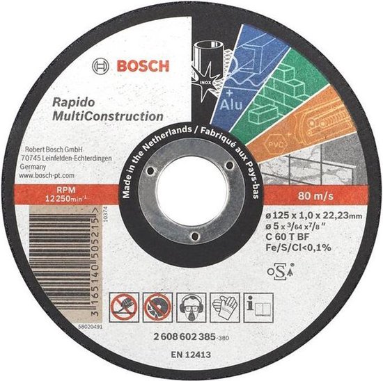 Bosch - Doorslijpschijf recht Rapido Multi Construction ACS 60 V BF, 125 mm, 22,23 mm, 1,0 mm